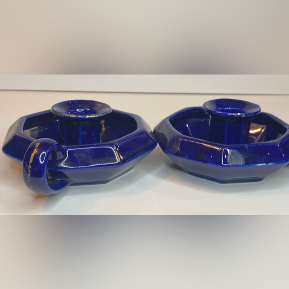 Vintage Brass Cloisonné Match Holder & Candle Holders Colbolt Blue Taper Candle - Picture 11 of 14